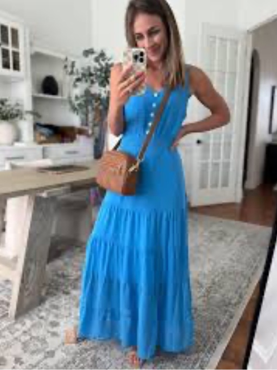 PrettyGarden Dresses & Skirts - Women’s Blue Button-Front Maxi Dress pretty garden medium